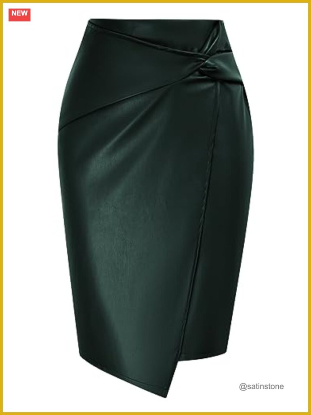 Faux Leather Midi Wrap Bodycon Skirt High Waist Knee Length